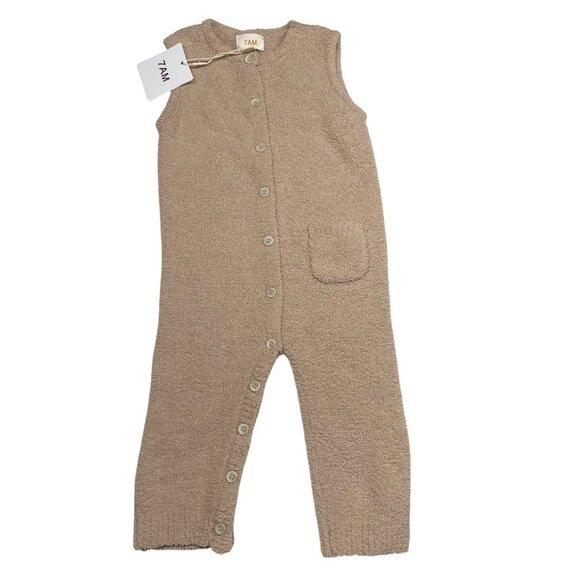 NEW 7AM Enfant Fuzzy Sleeveless Romper 9-12 mos Pecan Recycled Polyester - Picture 1 of 5